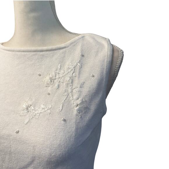 Jason Maxwell boatneck Cream Knit Pearl Embroidered women Blouse sz L - Picture 2 of 10